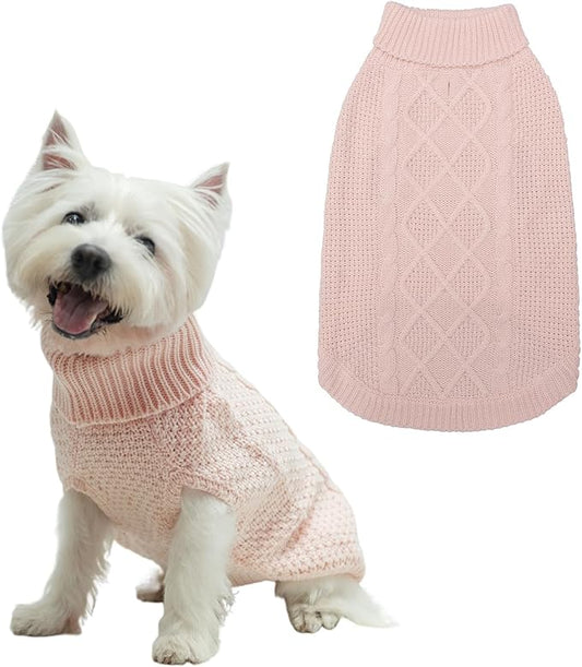 Mihachi Turtleneck Dog Sweater - Winter Coat Apparel Classic Cable Knit Clothes with Leash Hole for Cold Weather, Ideal Gift for Pet in New Year