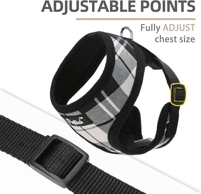 PUPTECK Soft Mesh Dog Harness and Leash Set Pet Puppy Cat Comfort Padded Vest No Pull Harnesses, Black&White, M