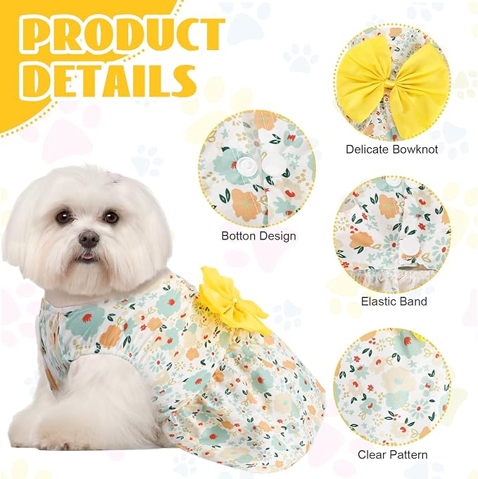 Sanwuta 8 Pieces Dog Bowknot Dresses Puppy Clothes Outfits Princess Dresses Soft Lightweight Summer Fruit Floral Pattern Pet Skirts for Girl Puppy(X-Large)
