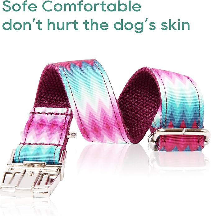 Timos Dog Collar, Adjustable Soft Dog Collar for Small Medium Large Dogs, Patterned Puppy Collars with Quick Release Buckle for Boy and Girl Female Dogs (Peacock Purple, Large)