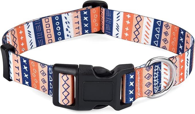 Dog Collar with Bohemia Floral Tribal Geometric Patterns - Soft Ethnic Style Collar Adjustable for Small Medium Large Dogs(Simple Symbols,XS)