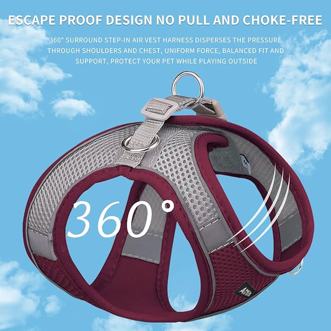AIITLE Easy Walk Dog Harness and Leash Set - Pet Supply No Pull, Step in Adjustable Dog Harness with Padded Vest for Spring, Dog Harness No Choke Over, Easy to Put on Medium Dogs Burgundy L