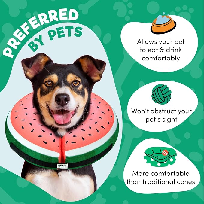 BENCMATE Protective Inflatable Collar for Dogs and Cats - Soft Pet Recovery Collar Does Not Block Vision (Small, Watermelom)