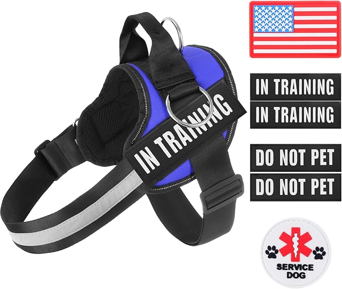 Essential Dog Harness, No Pull Pet Harness with 3 Side Rings for Leash Placement, No Choke, Reflective, Adjustable Pet Vest, Easy On-Off & Improved Control Handle, Training, Walking, Running Blue