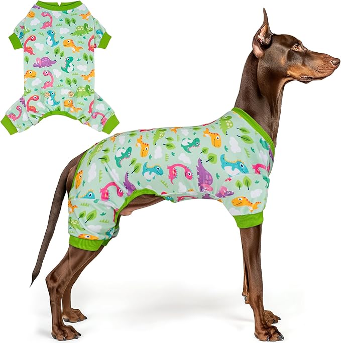 KYEESE Dog Pajamas Stretchy Pet Jammies Onesie Large Dog Pajamas with Colorful Dinosaurs Comfy Clothes for Dogs Boy Girl Velvet Pjs Soft Outfit, XXX-Large