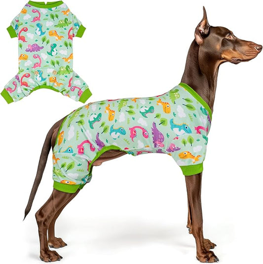 KYEESE Dog Pajamas Stretchy Pet Jammies Onesie Large Dog Pajamas with Colorful Dinosaurs Comfy Clothes for Dogs Boy Girl Velvet Pjs Soft Outfit, XXX-Large
