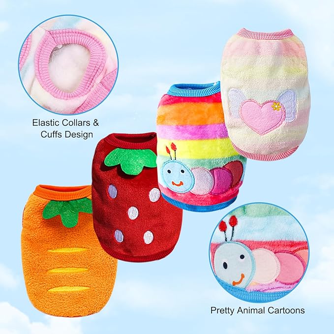 4 Pcs Bunny Clothes for Rabbits- Small Animal Guinea Pig Warm Vest Clothes Costume Soft T-Shirt Clothes for Rabbits Hamster Clothes Kitten Ferret Chihuahua Puppy Mini Dog and Small Animals XS