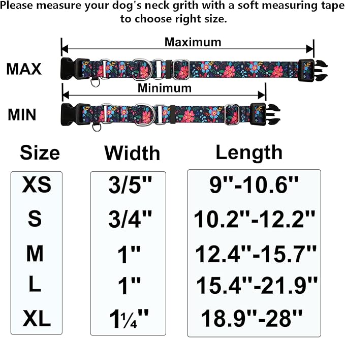 Slip Collar for Dogs Martingale Collar with Buckle Floral Adjustable Soft Nylon Dog Collars (Blue Pink Flower, Large)