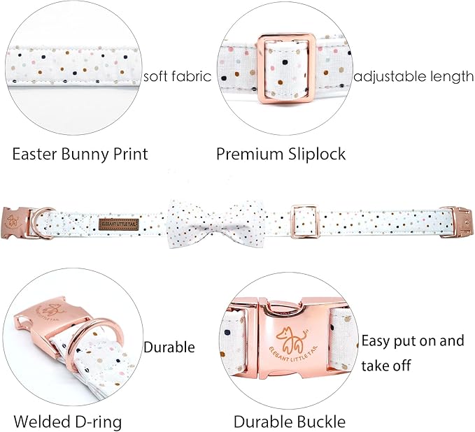 Elegant Little Tail Dog Collar With Bowtie - Cute Pink Adjustable Pet Collar for X-Large Dogs, Female or Male Dot Pattern