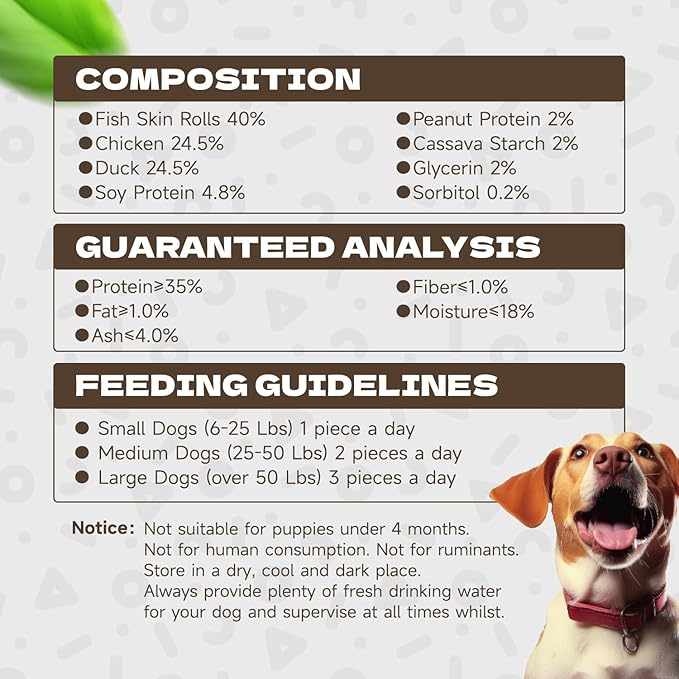 Chicken Duck Wrapped Cod Skin Dog Treats, High Protein Chicken Duck Dog Training Jerky Treats Rawhide-Free Long-Lasting Chews Snacks for Medium and Large Breed 10.54oz