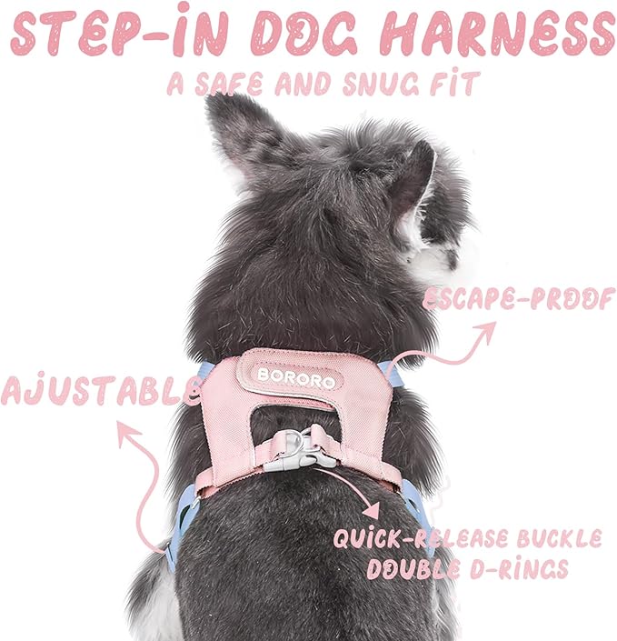 Cute Dog Harness and Leash Set with 2 Flower Patches, Step in Puppy Harness, No Chock Dog Vest for Small Medium Dogs Puppy and Cats (Pink, S)