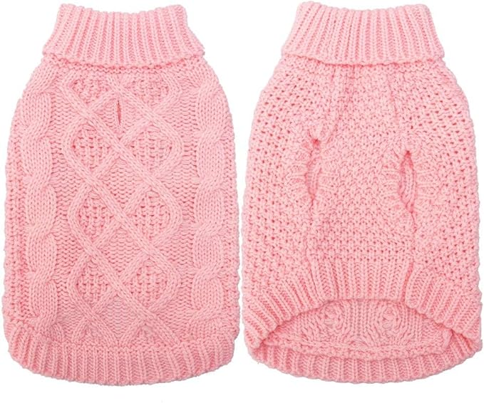 Mihachi Turtleneck Dog Sweater - Winter Coat Apparel Classic Cable Knit Clothes with Leash Hole for Cold Weather, Ideal Gift for Pet in New Year