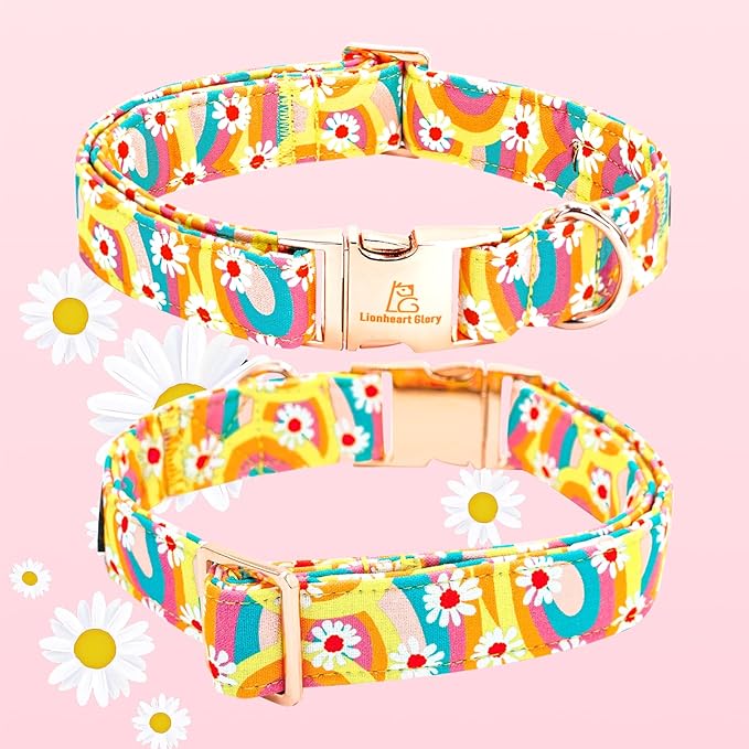 Lionheart glory Dog Collar with Flower, Sunflower Pattern Pet Collar Durable Cute Dog Flower Collars Summer Spring Female Pet Gift Adjustable Dog Collar for Small Dogs