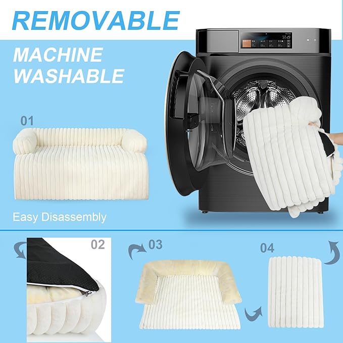 Luxurious Dog Couch Bed, Washable Calming Dog Couch Cover, Removable Couch Protector for Dogs, Waterproof Sofa Bed, Pet Bed Mats for Couch, Pet Couch Covers for Sofa(White, XL)