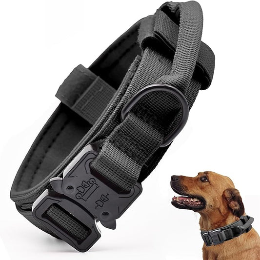 Tactical Dog Collar, Adjustable Military Training Nylon Dog Collar with Control Handle and Heavy Quick-Release Metal Buckle for Small Medium Large Dogs, Black M