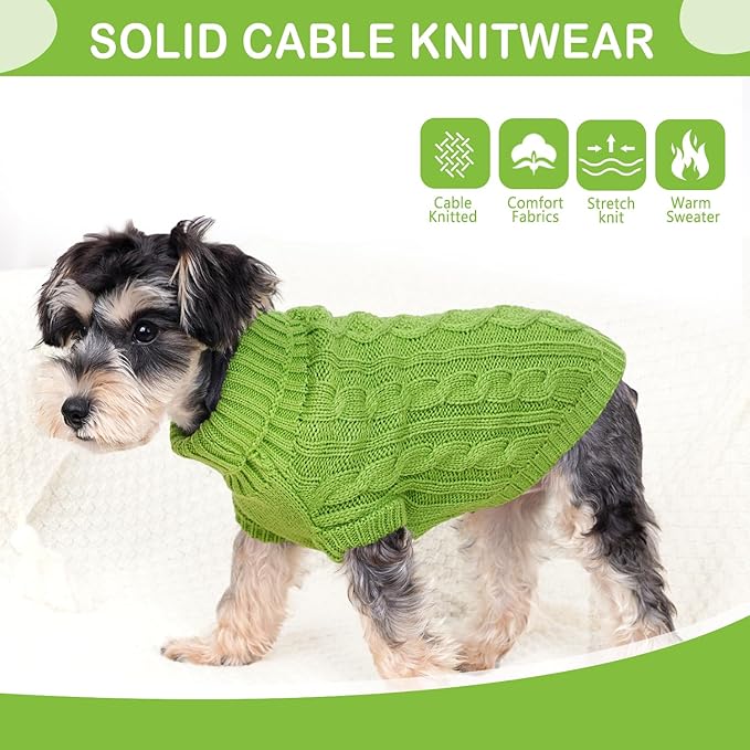 Dog Sweaters Dog Clothes for Small Dogs Dog Knitted Warm Sweater Turtleneck Puppy Clothes Small Dog Pullover Sweater Fall Winter Cat Apparel (Green, Large)