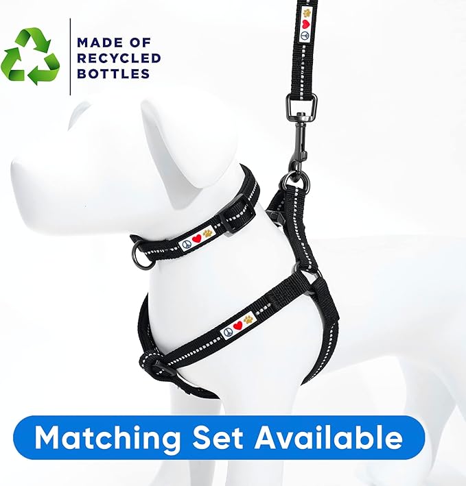 Pawtitas Recycled Dog Harness with Reflective Stitched a Puppy Harness Made from Plastic Bottles Collected from Oceans Large Black Sea