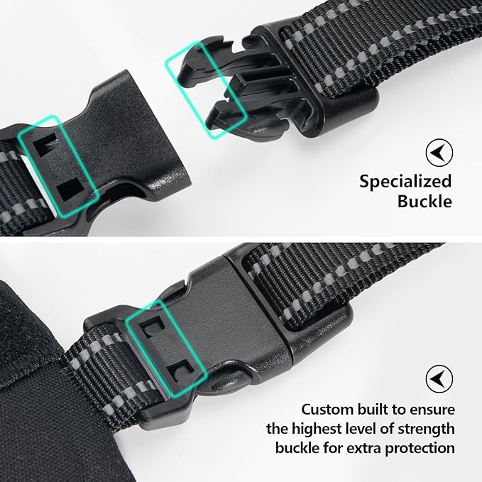 PHOEPET 2019 Upgraded No Pull Dog Harness, Reflective Adjustable Vest, with a Training Handle + 2 Metal Leash Hooks+ 3 Snap Buckles +4 Slide Buckles(L, Black)