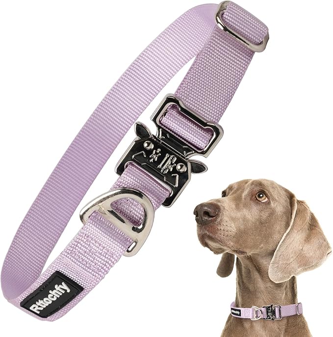 Rttochfy Premium Tactical Dog Collar, Adjustable and Quick-Release Metal Buckle, Heavy Duty Dog Collar for Small Medium, and Large Breed Dogs (Purple, M)