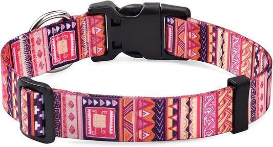 Dog Collar with Bohemia Floral Tribal Geometric Patterns - Soft Ethnic Style Collar Adjustable for Small Medium Large Dogs(Orange Geometry,XS)