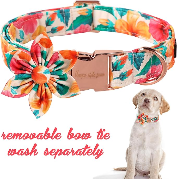 Unique Style Paws Cotton Dog Collar with Bow Floral Plaid Colorful Dog Collar with Bow Tie for Small Medium Large Dogs Pets Gifts