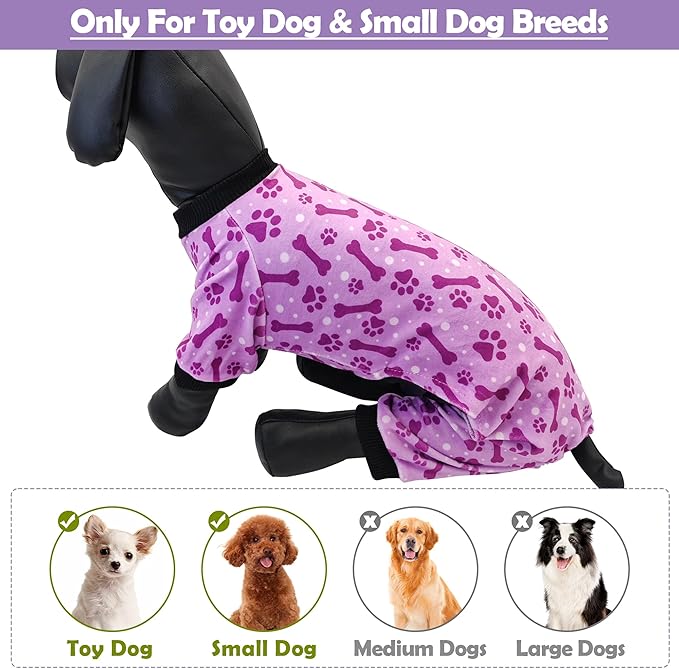 PET SHOW 4 Pack Small Dog Pajamas Paw Bone Patterns Cute Clothes for Medium Dogs Soft Stretchy PJs 4 Legged Jumpsuit Puppy Cats Onesies Outfits with Sleeve Dachshund Doggies Girl Boy (Small)