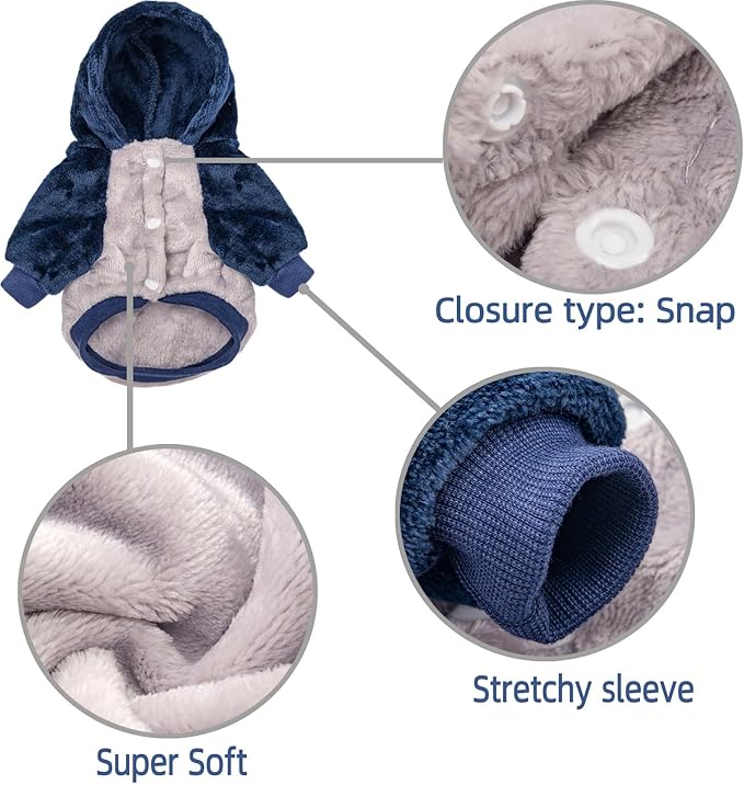 FabriCastle Dog Hooded Sweater, Dog Clothes for XXS XS Small Dogs Boy & Cats, Soft and Warm Pet Coat, Winter Pet Jacket, Doggy Apparel Costumes, Puppy Outfits Snap On Hoodies (Grey Body, Small)