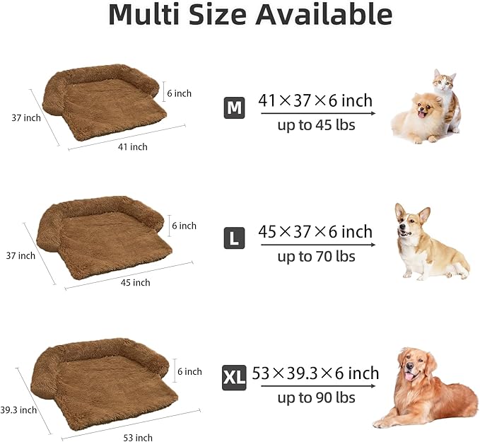 Calming Dog Bed Fluffy Plush Dog Mat for Furniture Protector with Removable Washable Cover for Large Medium Small Dogs and Cats (Extra Large (53x39.3x6), Brown)