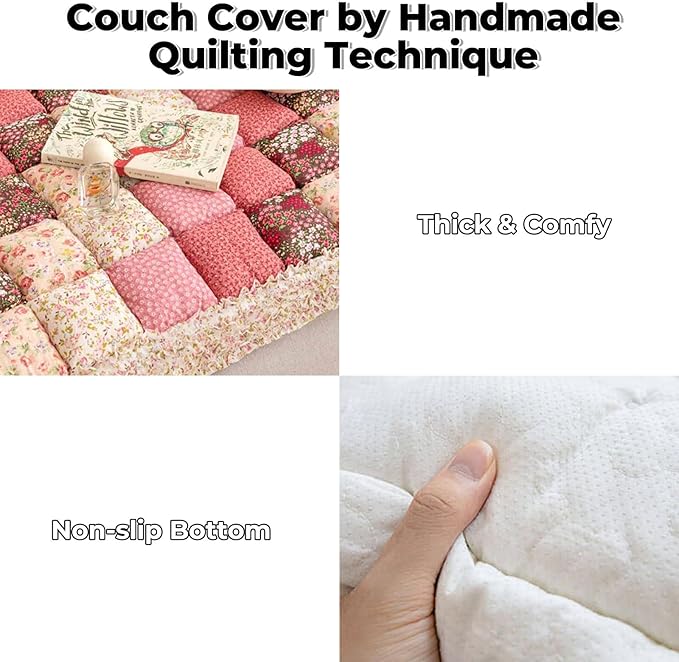FUNNY FUZZY Pet Couch Covers for Sofa, Couch Covers for Dogs Washable Dog Couch Cover Protector Furniture Sofa Covers for Dog Handmade Pure Cotton Pet Bed Mat (Rose, 27.6"×59.1")
