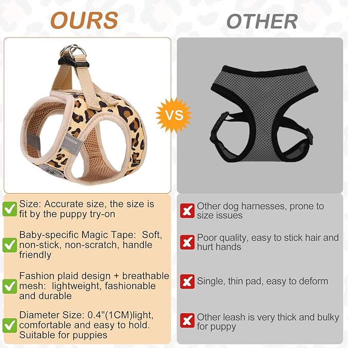BEAUTYZOO Step in Dog Harness and Leash Set,Reflective Dog Harness No Pull No Choke Puppy Harness for Small Medium Large Dogs Cats,Soft Padded Mesh Vest Harnesses for Girl Boy Pets,Leopard Khaki S