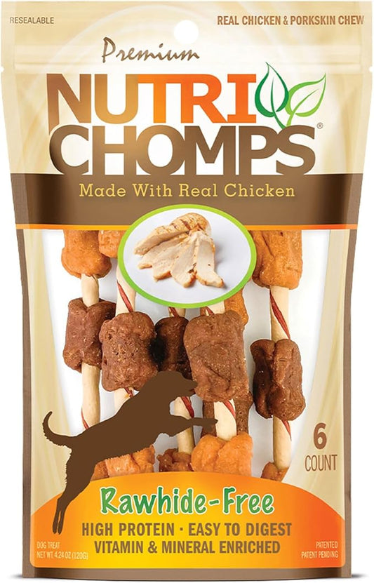 NutriChomps Dog Chews, 5-inch Kabobs, Easy to Digest, Rawhide-Free Dog Treats, 6 Count, Real Chicken and Duck flavor