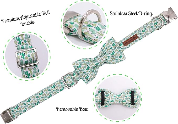 Unique Style Paws Dog Collar with Bow, Bowtie Dog Collar Adjustable Collars for Small Medium Large Dogs and Cats