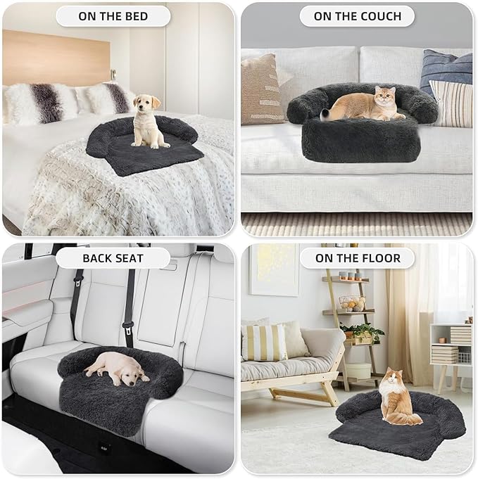 Calming Dog Bed Fluffy Plush Dog Mat for Furniture Protector with Removable Washable Cover for Large Medium Small Dogs and Cats (XS(31“x23.5”x5“), Dark Grey)