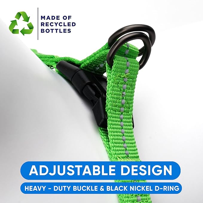 Pawtitas Recycled Dog Harness with Reflective Stitched a Puppy Harness Made from Plastic Bottles Collected from Oceans Medium Earth Green