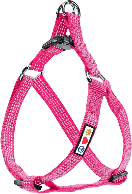 Pawtitas Pet Soft Adjustable Step-In Reflective Puppy / Dog Harness Medium / Large 3/4 Inch Pink