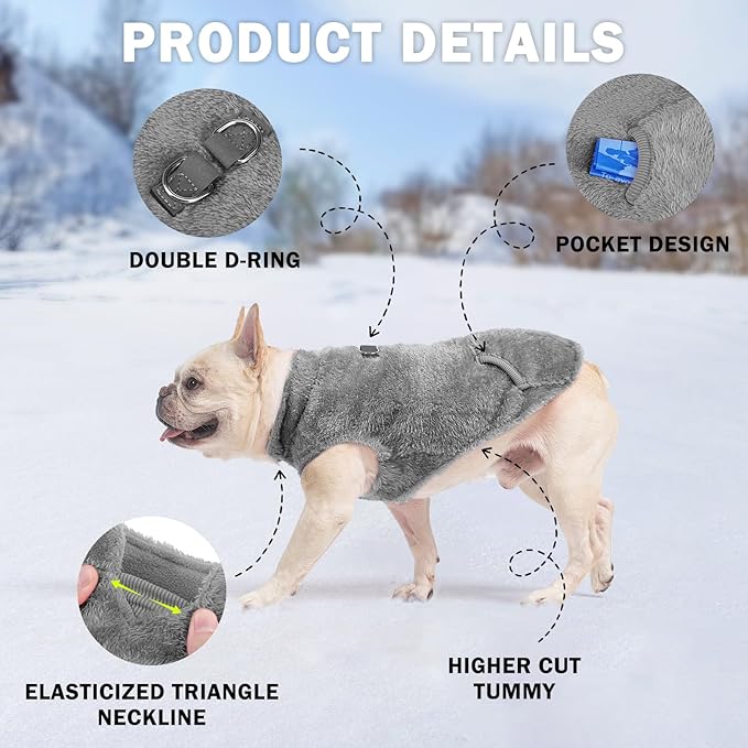 SCENEREAL Fleece Vest Dog Sweater, Dog Jacket with Harness Built in Pocket for Small Medium Dogs, Pet Cold Weather Coat with Soft Lining, Plush Warm Pullover Clothes for Puppy Boys Girls