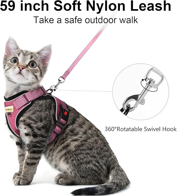 Cat Harness and Leash for Walking, Retractable Cat Harnesses and Leash Set Escape Proof, Breathable Soft Kitten Small Large Harness for Travel Training and Walking, XXS
