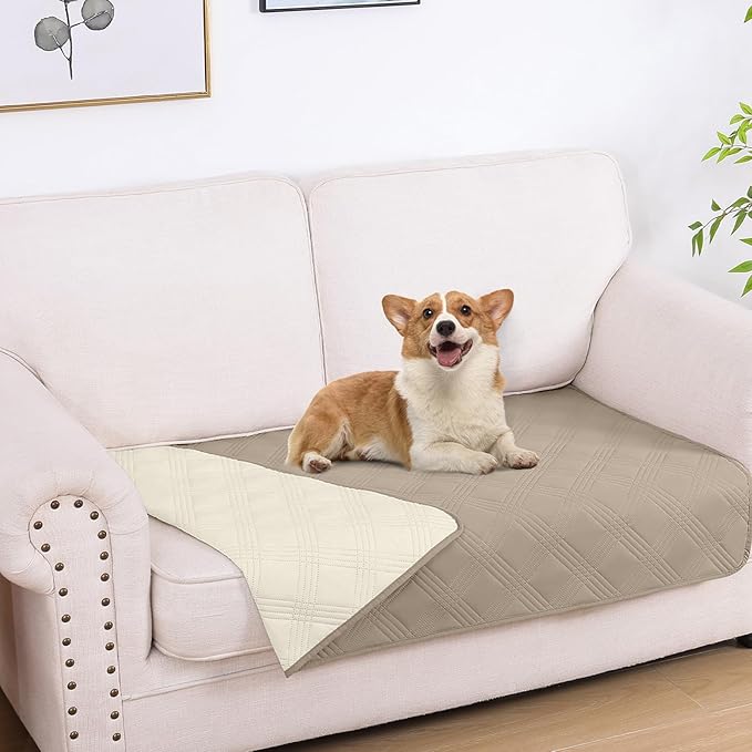 hyha Waterproof Dog Blanket, Reversible Pet Bed Blanket, Soft Sofa Couch Cover for Dogs Washable, Waterproof Pet Couch Covers for Sofa Puppy Cats Furniture Protector(30"x53", Taupe/Beige)