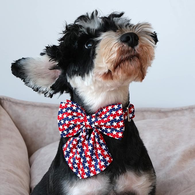 Lionet Paws Patriotic Dog Collar with Sailor Bow, 4th of July, Soft and Comfortable, Adjustable Collar for X-Large Dogs, Neck 16-26 inches