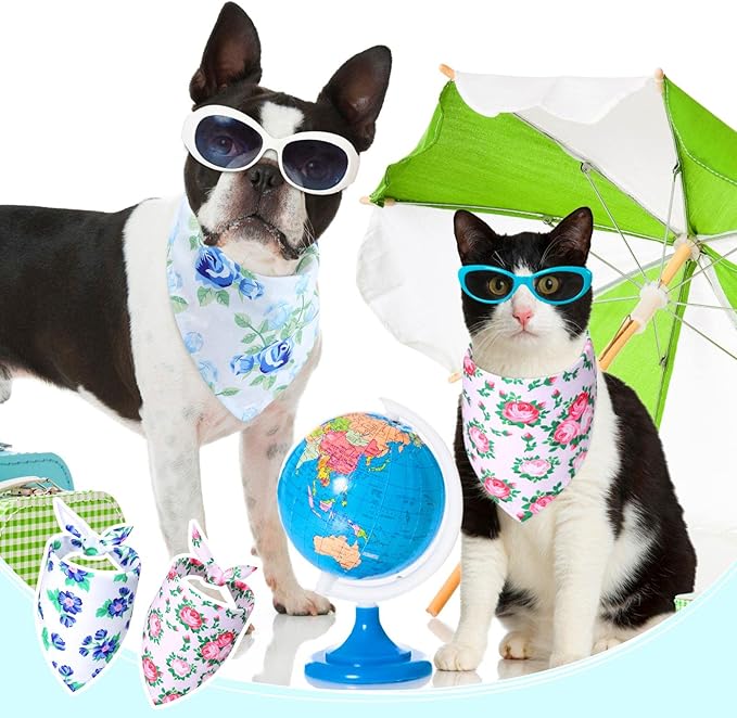 Silkfly 50 Pieces Summer Bandanas for Dog Bulk Adjustable Spring Triangle Scarf with Flower Floral Dog Bandanas Bibs Washable Pet Kerchief for Small Medium Large Pet Cat Costume Accessories Decoration