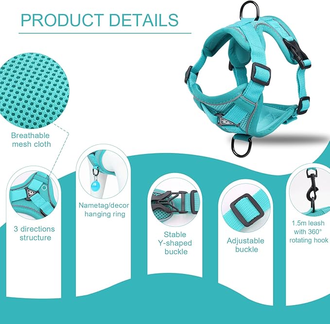 Cat Harness and Leash Set for Large Cat Small Dog, Upgraded Escape Proof Adjustable Vest with Lead, Soft Breathable Mesh Jacket with Reflective Strips for Outdoor Walking L Green