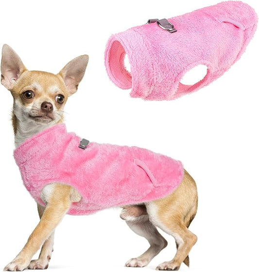 SCENEREAL Fleece Vest Dog Sweater, Dog Jacket with Harness Built in Pocket for Small Medium Dogs, Pet Cold Weather Coat with Soft Lining, Plush Warm Pullover Clothes for Puppy Boys Girls