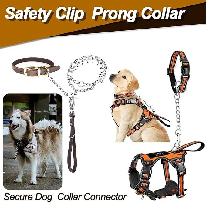Dog Collar Backup Strap,Harness to Collar Safety Clip, Metal Stainless Steel Chain Leash Safety Strap, Escape Proof Safety Attachment for Dog, safeties, Backup, Connector. (10 Inches)