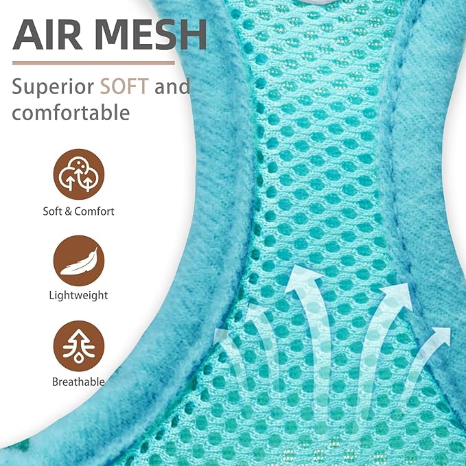 PUPTECK Adjustable Dog Harness Collar and Leash Set Step in No Pull Pet Harness for Small Medium Dogs Puppy and Cats Outdoor Walking Running, Soft Mesh Padded Reflective Vest Harnesses, Turquoise S