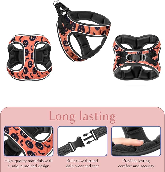 Comfort fit Step-in Halloween Dog & Puppy Harness - Comfortable All Weather Dog Vest Harness: Adjustable, Soft Padded, Easy to Put-on for Small, Medium-Sized Dogs.
