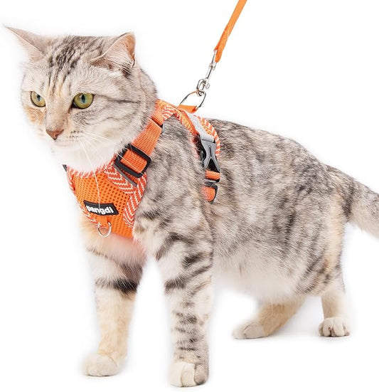Cat Harness and Leash Escape Proof Medium Kitten Harness Bengal Cat Vest for Walking Travel, Orange, M