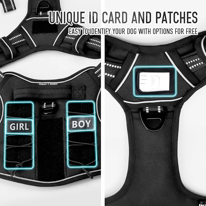 Tactical Dog Harness for Medium Large Dogs, Black Dog Harness with ID Card, Reflective Hiking Harness for Training Easy Control Dog Vest with Handle Black