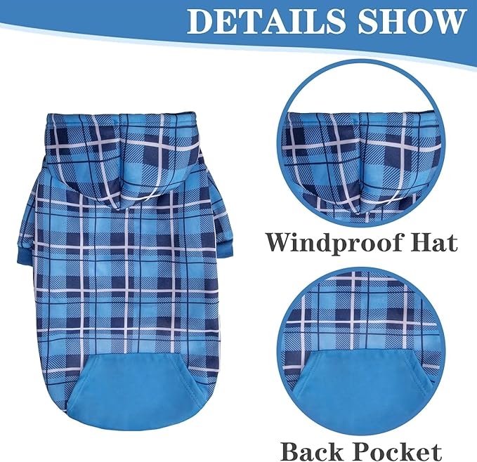 EXPAWLORER Plaid Dog Hoodie - British Style Warm Dog Sweater Shirt with Leash Hole,Pitbull Clothes Outfits,Winter Coat Apparel for All Breeds Puppy Girl Boy-Cat Apparel