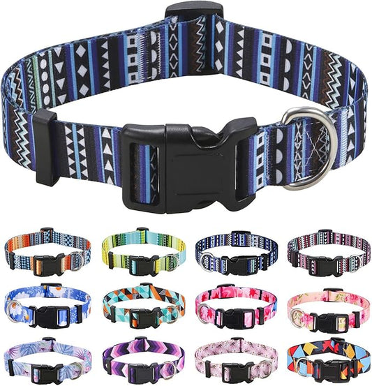 Dog Collar with Bohemia Floral Tribal Geometric Patterns - Soft Ethnic Style Collar Adjustable for Small Medium Large Dogs（Bohemian Blue,M）