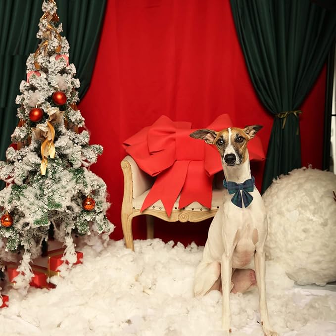 Unique style paws Christmas Dog Collar with Bow Tie Green Plaid Puppy Collar for Small Medium Large Dogs as Autumn Winter Pet Gifts-M